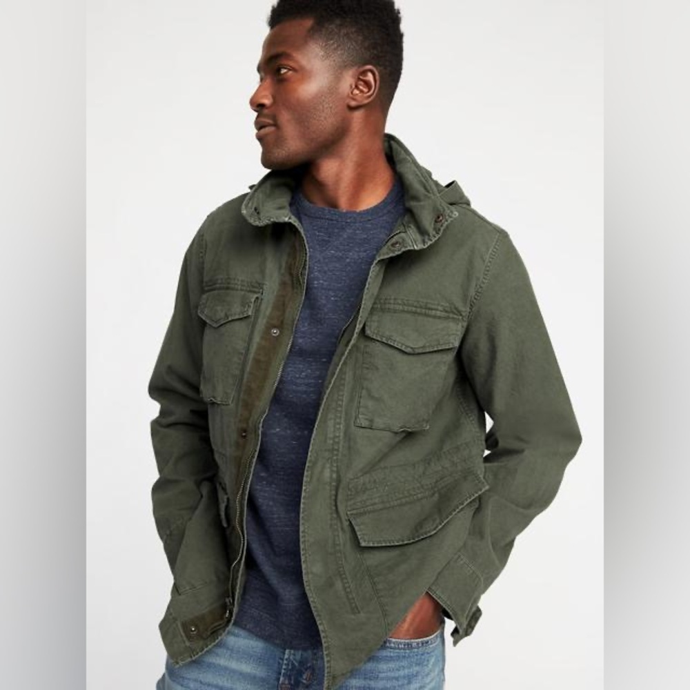 Canvas Built-in Flex Stowaway-hood Military
Jacket For Men Size Medium